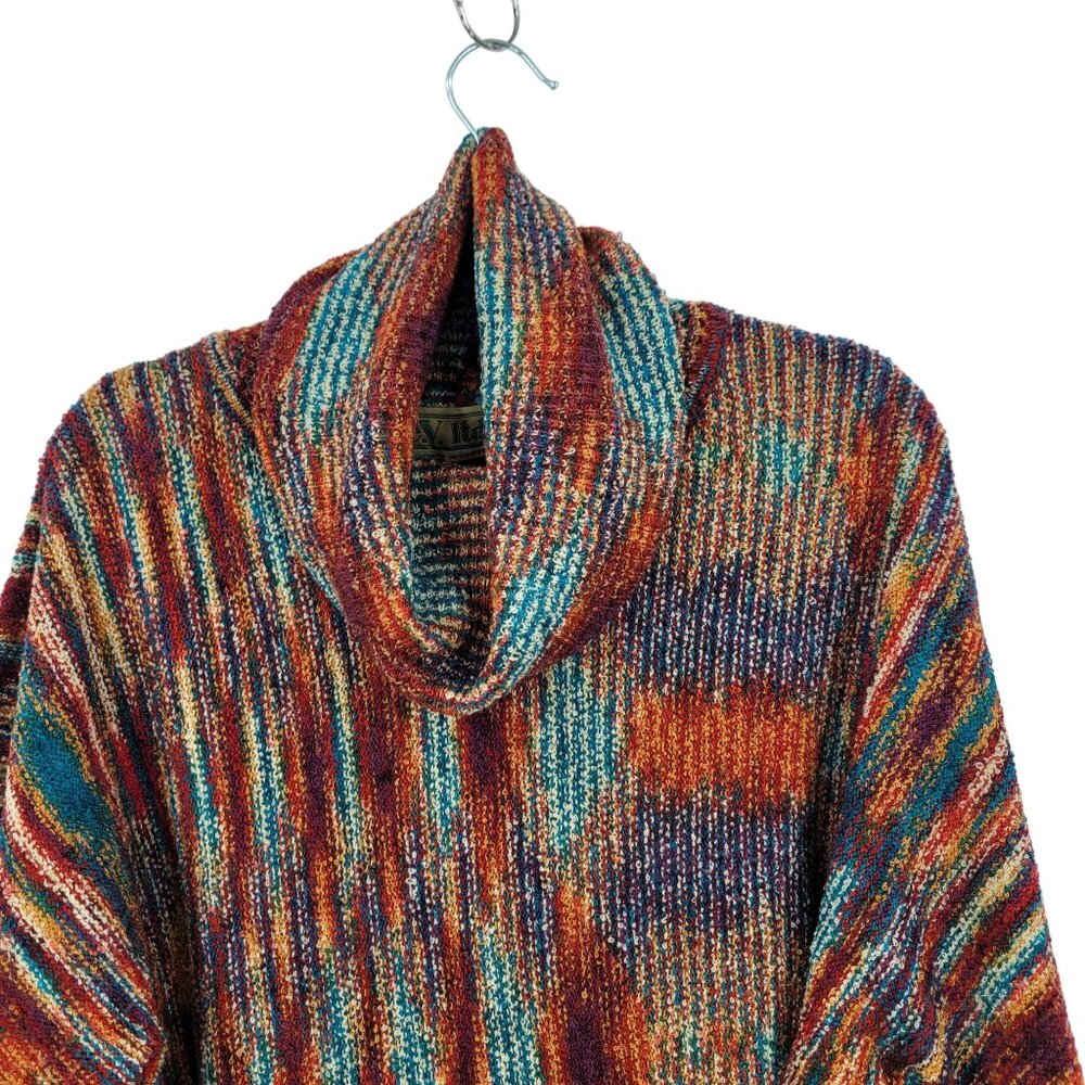Vtg 80s Multicolor‎ Streaked Cowlneck Sweater Sz M Dolman Sleeve Funky Casual - Picture 4 of 12